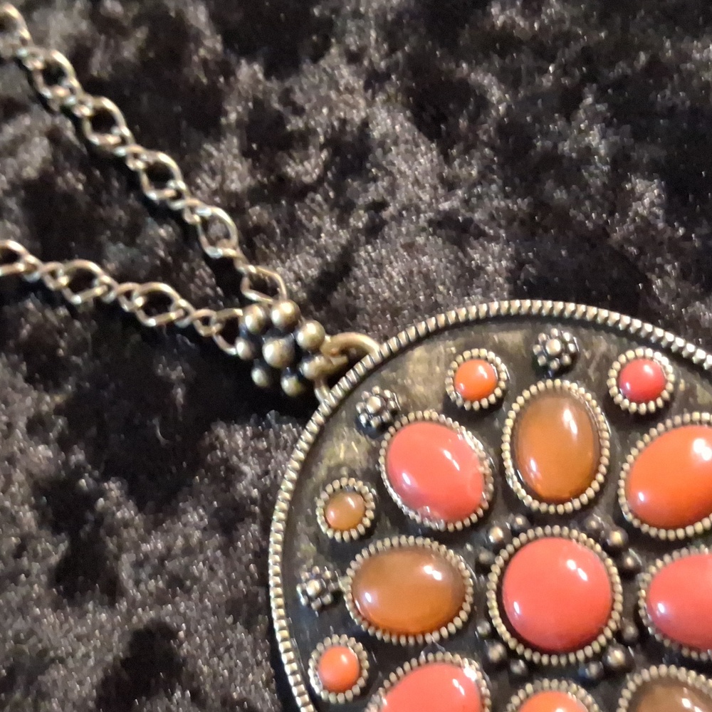 Axcess Oval Pendant Necklace with Vibrant Stones 18 In Long